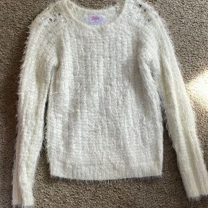 Justice Girls Long Sleeved Sweater Soft & fluffy Jewels On Shoulders Hardly Worn